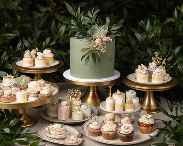 Botanische sweet table met groene bladeren, gouden details en kleine gebakjes in Heerlen