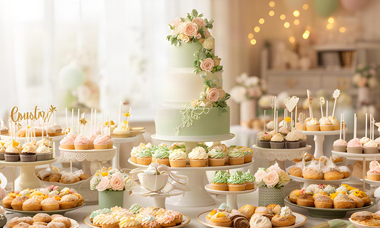 Volledig opgemaakte sweet table met taart, cupcakes en cakepops in een feestelijke ruimte in Heerlen